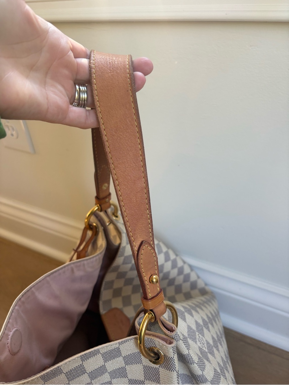 Louis Vuitton Damier Azur Graceful MM Checkered Shoulder Bag in Cream and Gray - Picture 7 of 10